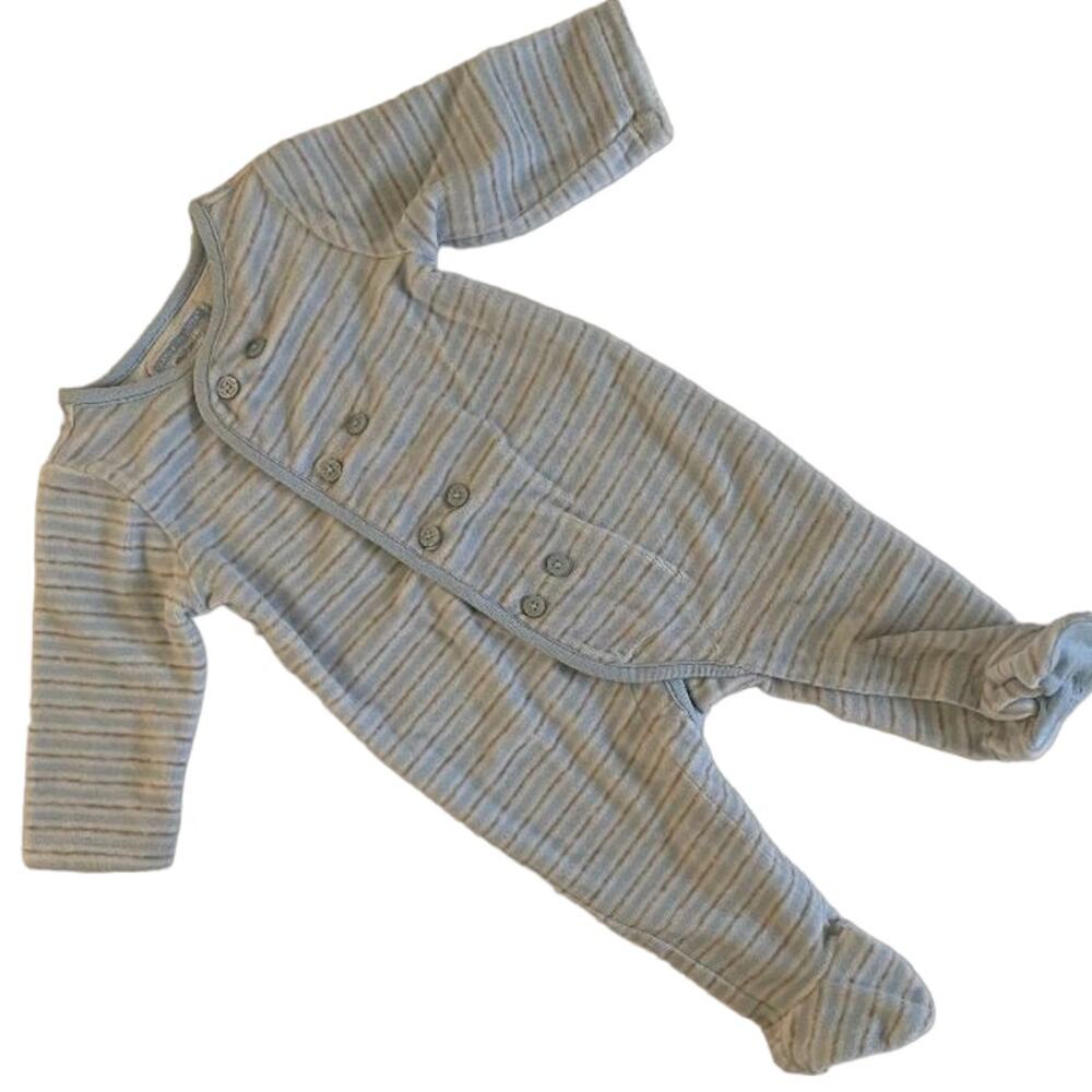 Baby Boys‎ Girls Blue Velour Stripe Footed Pajamas Romper Sleepwear 3-6month - Picture 4 of 6